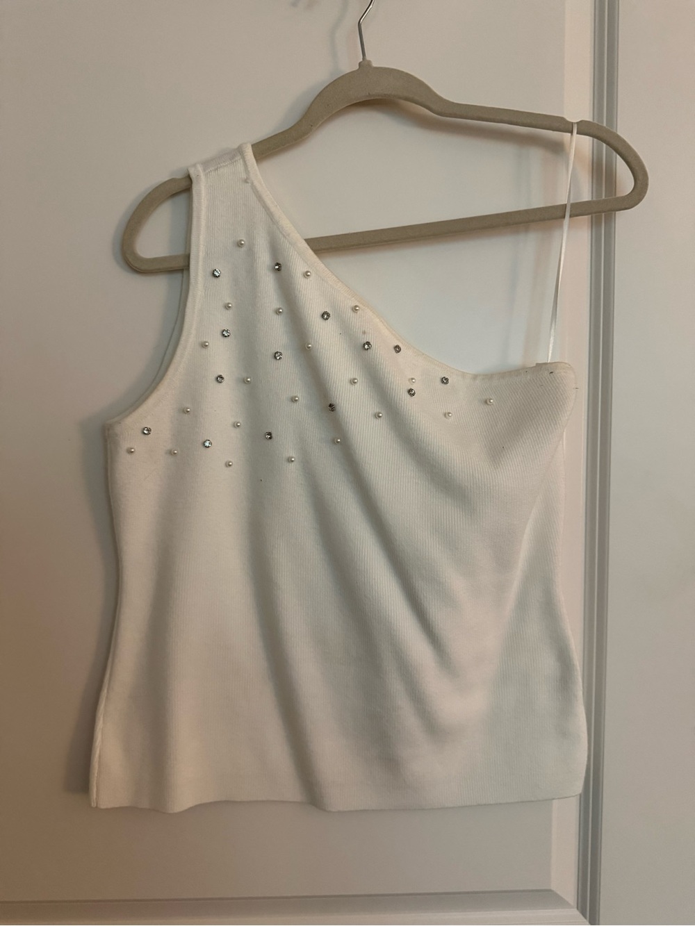 White One-Shoulder Studded Crop Top
